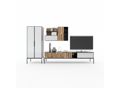 Mueble de salón soporte de TV RTV tablero bajo vitrina madera moderna marrón sala de estar