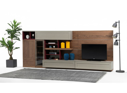 Mueble de pared para televisión soporte de TV RTV mesa baja vitrina de madera moderna color marrón sala de estar
