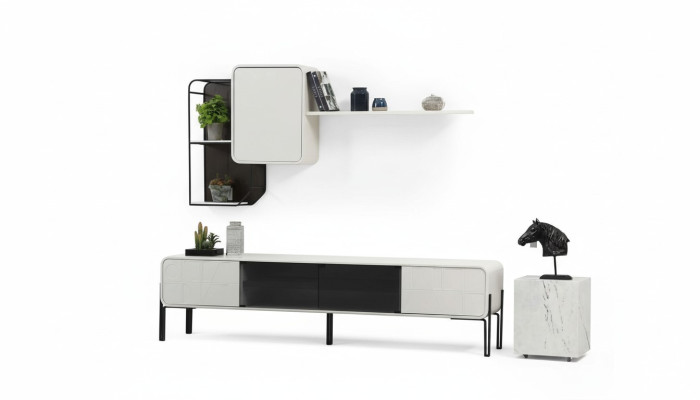 Conjunto de muebles de salón RTV Lowboard estante de TV armario de madera moderno blanco.