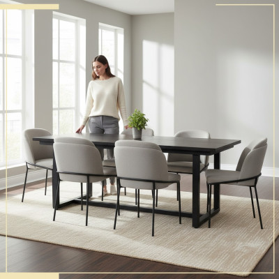 Rincón de comida Grupo de comedor Comedor Mesa de comedor Sillas 7 piezas Madera Gris Set Nuevo