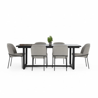 Rincón de comida Grupo de comedor Comedor Mesa de comedor Sillas 7 piezas Madera Gris Set Nuevo