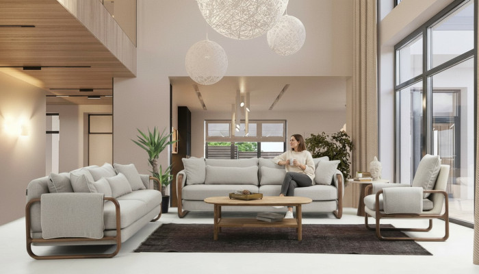 Sofá tapizado 3 plazas Sillón Tres plazas Moderno Tela Gris Conjunto Diseño