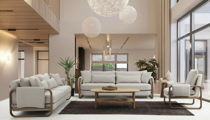 Sofá tapizado 3 plazas Sillón Tres plazas Moderno Tela Gris Conjunto Diseño