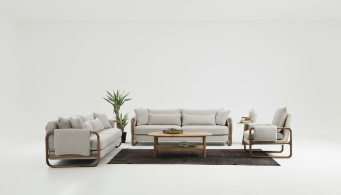 Sofá tapizado 3 plazas Sillón Tres plazas Moderno Tela Gris Conjunto Diseño