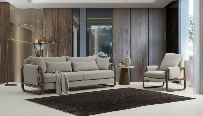 Sofá 4 plazas Sillón 4 plazas Moderno Tela Gris Set de Diseño.