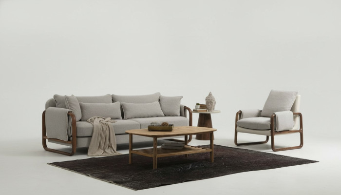 Sofá 4 plazas Sillón 4 plazas Moderno Tela Gris Set de Diseño.