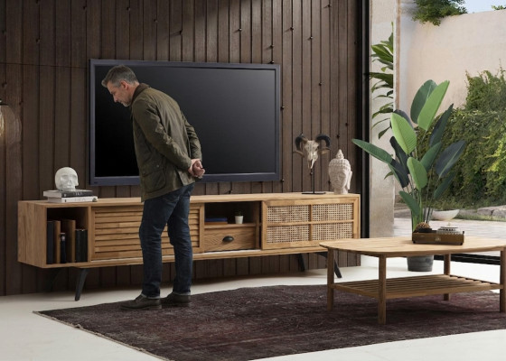 TV Stand RTV Lowboard Coffee Table Brown Wood Modern Living Room Set