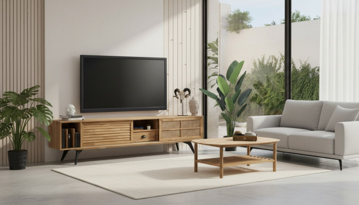 TV Stand RTV Lowboard Coffee Table Brown Wood Modern Living Room Set