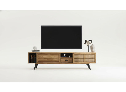 TV Stand RTV Lowboard Coffee Table Brown Wood Modern Living Room Set