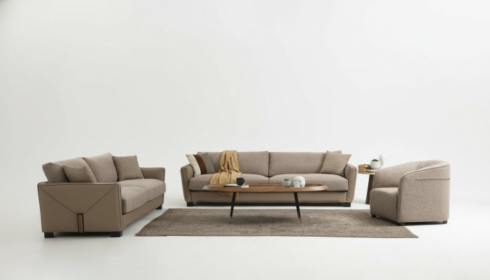 Conjunto moderno de sofá 3 plazas sillón sofá de 3 plazas moderno tela beige Juego de 3 piezas