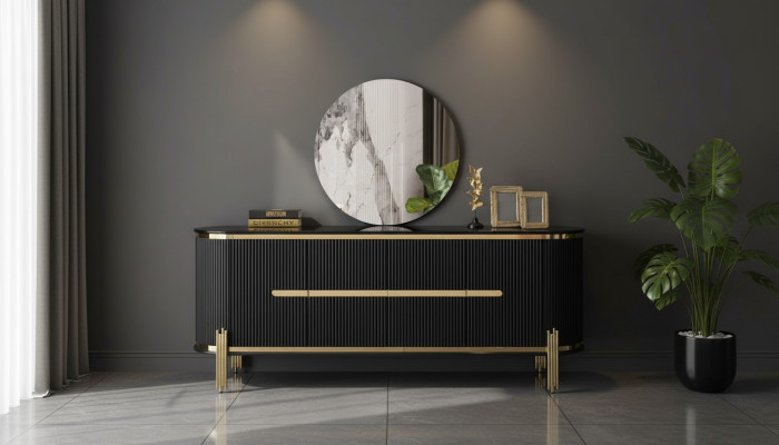 Aparador moderno mueble de acero inoxidable bufé cómoda armario negro nuevo