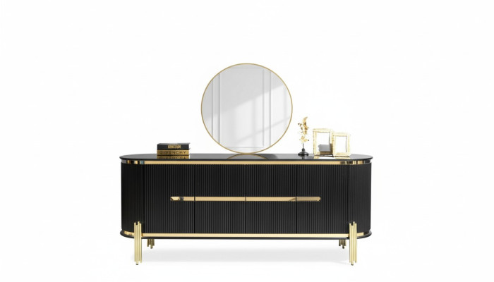 Aparador moderno mueble de acero inoxidable bufé cómoda armario negro nuevo
