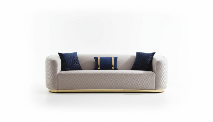Sofás de tres plazas en beige muebles de acero inoxidable de lujo diseño de salas de estar.