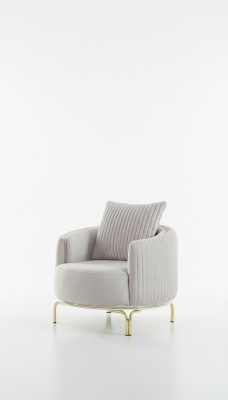 Sillón de lujo de una plaza blanco, mueble de salón de poliéster, mueble de acero inoxidable.