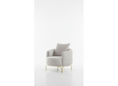 Sillón de lujo de una plaza blanco, mueble de salón de poliéster, mueble de acero inoxidable.