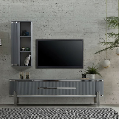 Soporte de TV RTV, estante bajo, estantes, cómoda, mesa moderna gris de lujo nueva.