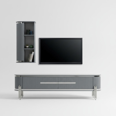 Soporte de TV RTV, estante bajo, estantes, cómoda, mesa moderna gris de lujo nueva.