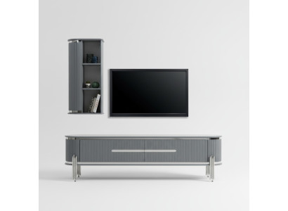 Soporte de TV RTV, estante bajo, estantes, cómoda, mesa moderna gris de lujo nueva.