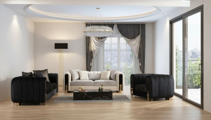 Conjunto de sofás moderno 2x sofás de tres plazas + sillón muebles tapizados muebles de acero inoxidable de 3 piezas