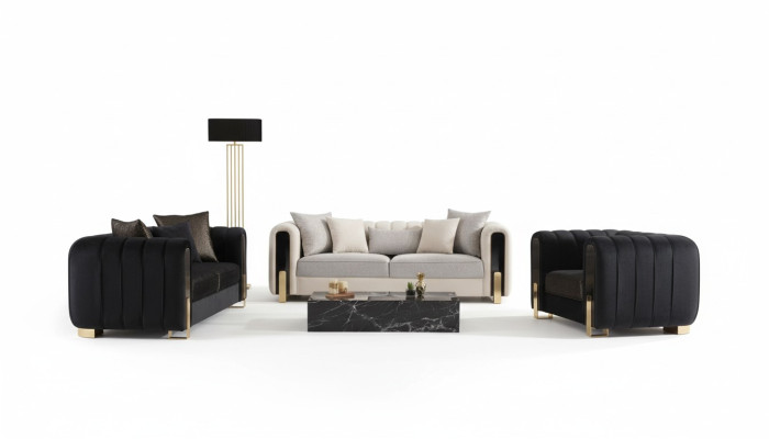 Conjunto de sofás moderno 2x sofás de tres plazas + sillón muebles tapizados muebles de acero inoxidable de 3 piezas