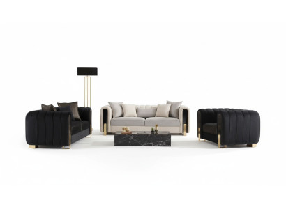 Conjunto de sofás moderno 2x sofás de tres plazas + sillón muebles tapizados muebles de acero inoxidable de 3 piezas