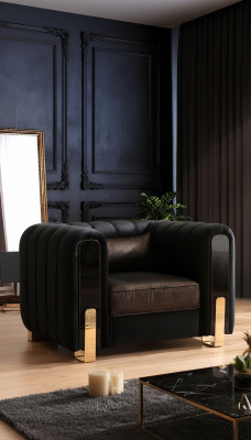 Sillón negro orejero de diseño de lujo para sala de estar, moderno de una plaza.
