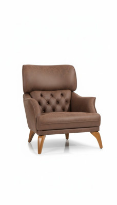 Sillón de lujo Orejero de cuero marrón Sala de estar Poliéster Individual