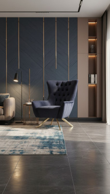 Sillón Chesterfield Orejero Tela Azul Sala de estar Poliéster Individual