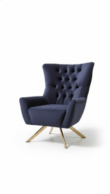 Sillón Chesterfield Orejero Tela Azul Sala de estar Poliéster Individual