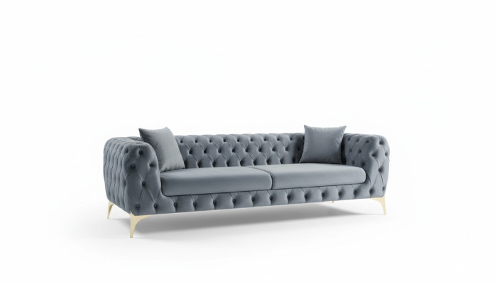 Moderno sofá de tres plazas Chesterfield mueble de acero inoxidable poliéster muebles de sala de estar