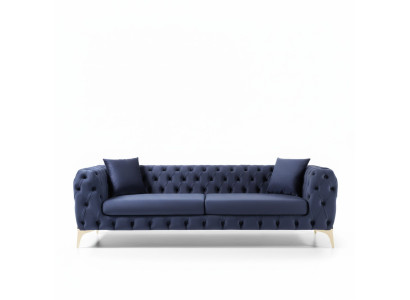 Sofá de lujo de tres plazas Chesterfield con patas de acero inoxidable azul, muebles de diseño nuevos.