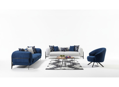 Conjunto de sofás de lujo moderno Sofás de tres plazas Sillón Azul Muebles tapizados de 3 piezas