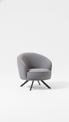 Moderno sillón gris con patas de acero inoxidable, sillón de tela de poliéster de una plaza.