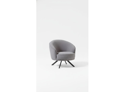 Moderno sillón gris con patas de acero inoxidable, sillón de tela de poliéster de una plaza.