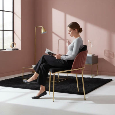Silla de comedor Silla de cocina Sillón de respaldo de lujo rosa negro moderno