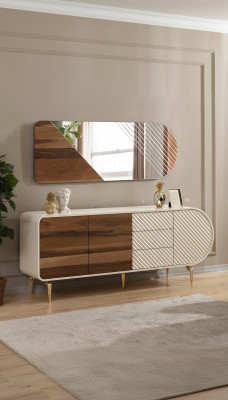 Aparador moderno, cómoda, armario de madera, mueble de acero inoxidable blanco, muebles de lujo.