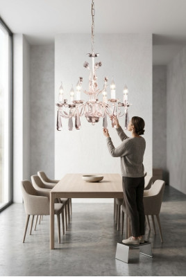 Gran lámpara de suspensión, lámpara de sala de estar, lámpara de araña, blanco, candelabro de cristal.