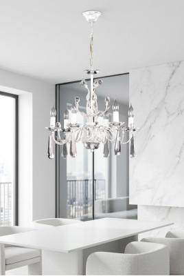 Gran lámpara de suspensión, lámpara de sala de estar, lámpara de araña, blanco, candelabro de cristal.