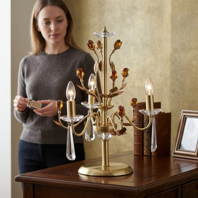 Lámpara de mesa de cristal dorado, luces de lujo, lámparas, candelabro de corona de luz.