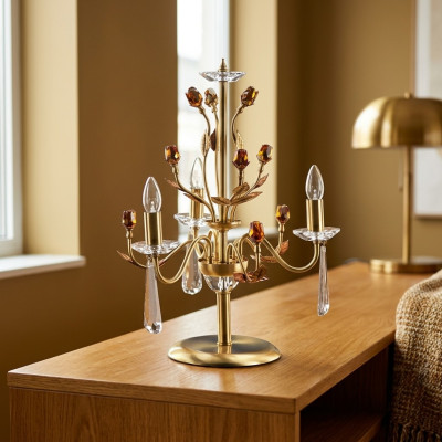 Lámpara de mesa de cristal dorado, luces de lujo, lámparas, candelabro de corona de luz.