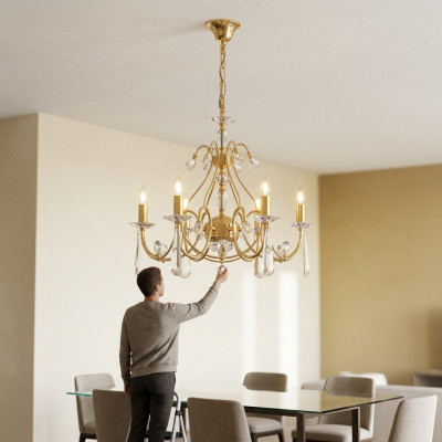 Lámpara de techo clásica, candelabro, araña de techo dorada, candelabro de luz nuevo.