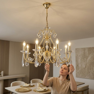 Lámpara de techo de lujo, candelabro, araña, lámpara de techo, dorado, cristal.