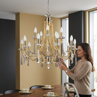 Lujo Lámpara de techo Lámpara de araña Candelabro Arte Oro Cristal