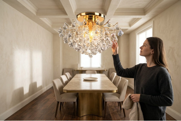 Candelabro decorativo dorado, lámpara de techo, lámpara de cristal de luz, lámpara de lujo.