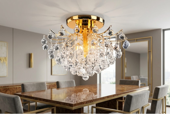 Candelabro decorativo dorado, lámpara de techo, lámpara de cristal de luz, lámpara de lujo.