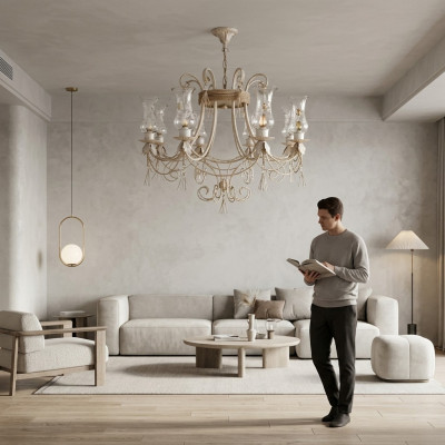 Lámpara de techo de lujo lustre candelabro lámpara de techo lámparas de vidrio beige