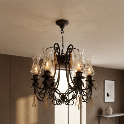 Lámpara de techo de lujo con candelabro de cristal, lustre y luz de techo del castillo.