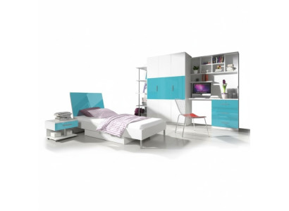 Diseño de habitación infantil juvenil Dormitorio Mesa Cama Cómoda Armario 5 piezas