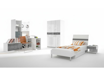 Sala de niños gris completo Cama individual Armario Cómoda Conjunto de 5 piezas para habitación juvenil