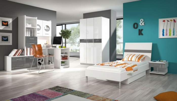 Cama + mesita de noche, habitación juvenil, habitación infantil, juego de muebles, negro, 2 piezas.